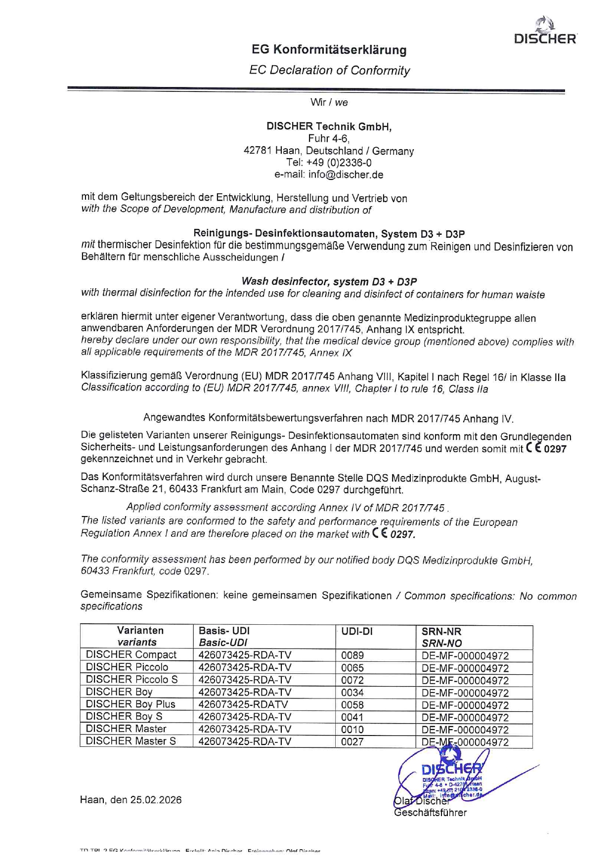 EG Konformitätserklärung MDR